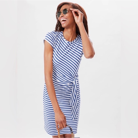 J Mclaughlin Dresses & Skirts - J McLaughlin Elora Tie Dress Blue and White Bangle Stripe size XS